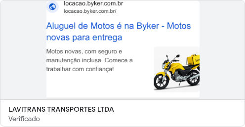 Anúncio Google da Byker para aluguel de motos com chamada para trabalhar.