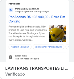Anúncio Google da Byker com chamada para franquia digital e entrada por valor menor.